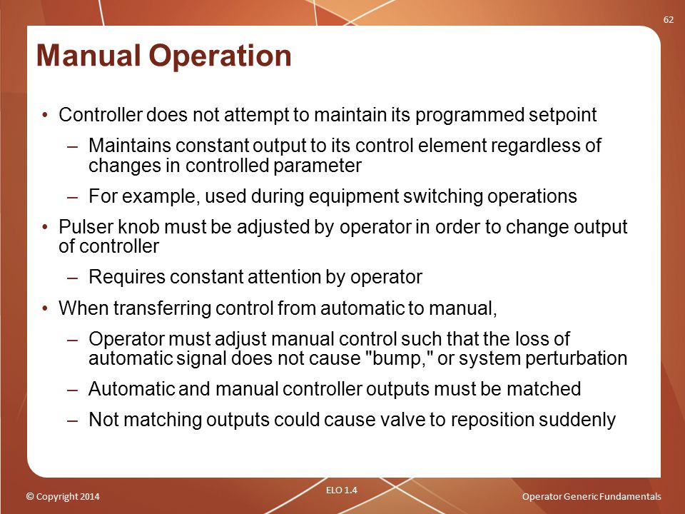 Manual Operation Controller does not attempt to maintain its programmed setpoint.