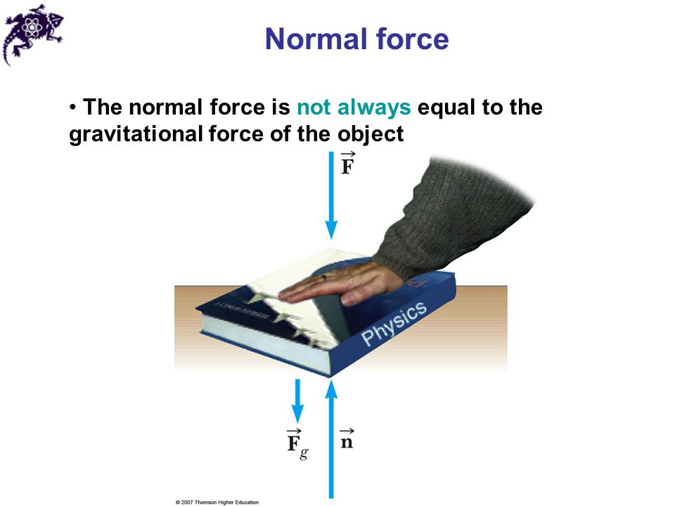 Normal force The normal force is not always equal to the gravitational force of the object