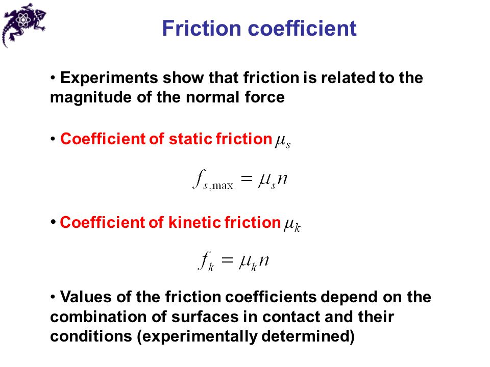 Friction coefficient Coefficient of kinetic friction μk