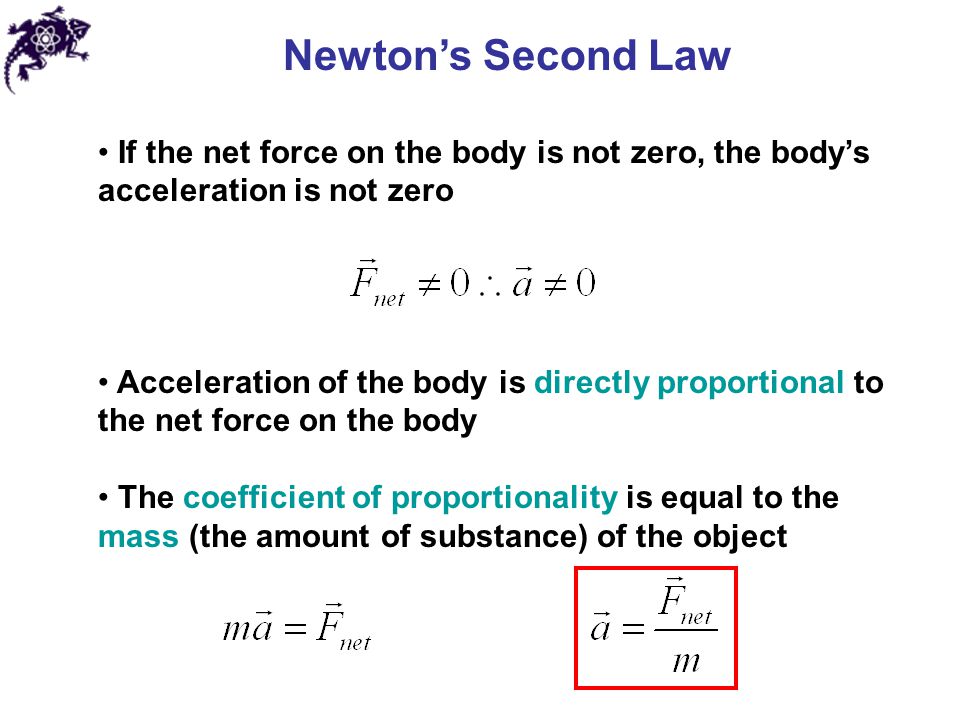 Newton’s Second Law If the net force on the body is not zero, the body’s acceleration is not zero.