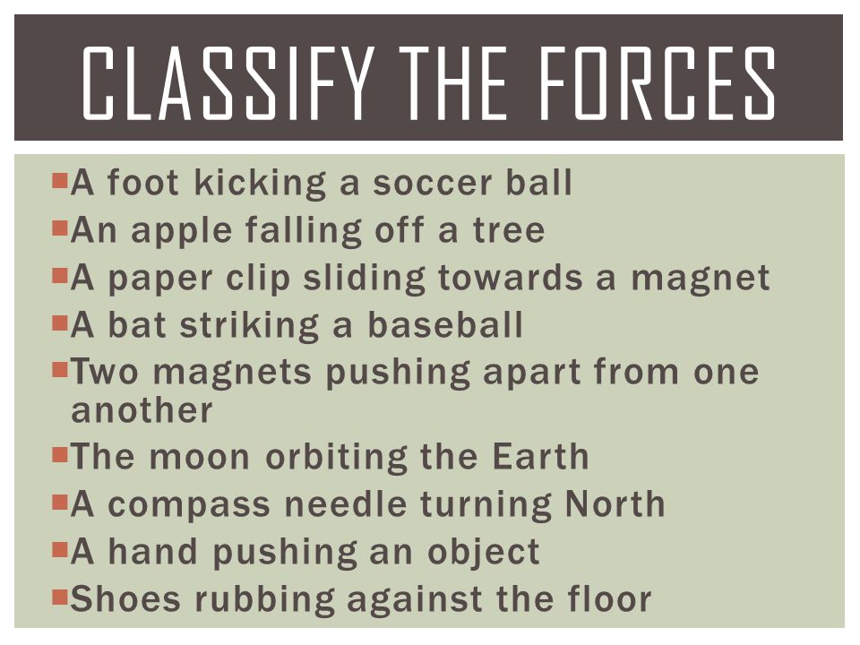 Classify the Forces A foot kicking a soccer ball