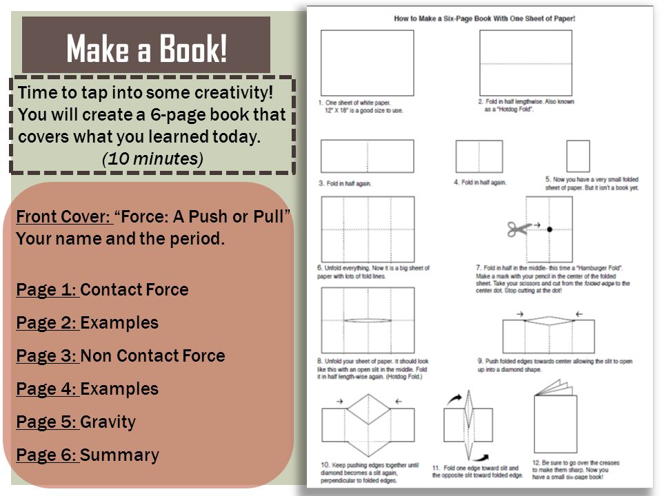 Make a Book! Time to tap into some creativity! You will create a 6-page book that covers what you learned today.