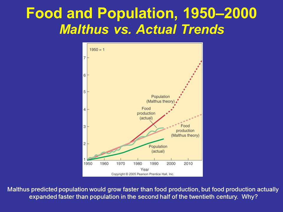 Food and Population, 1950–2000 Malthus vs. Actual Trends