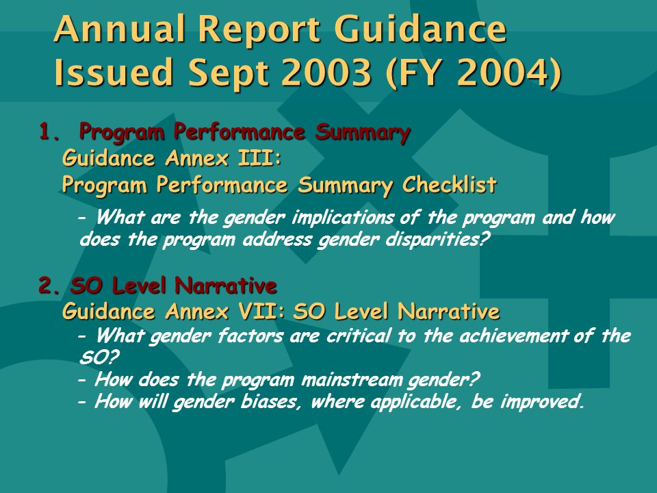Annual Report Guidance Issued Sept 2003 (FY 2004)