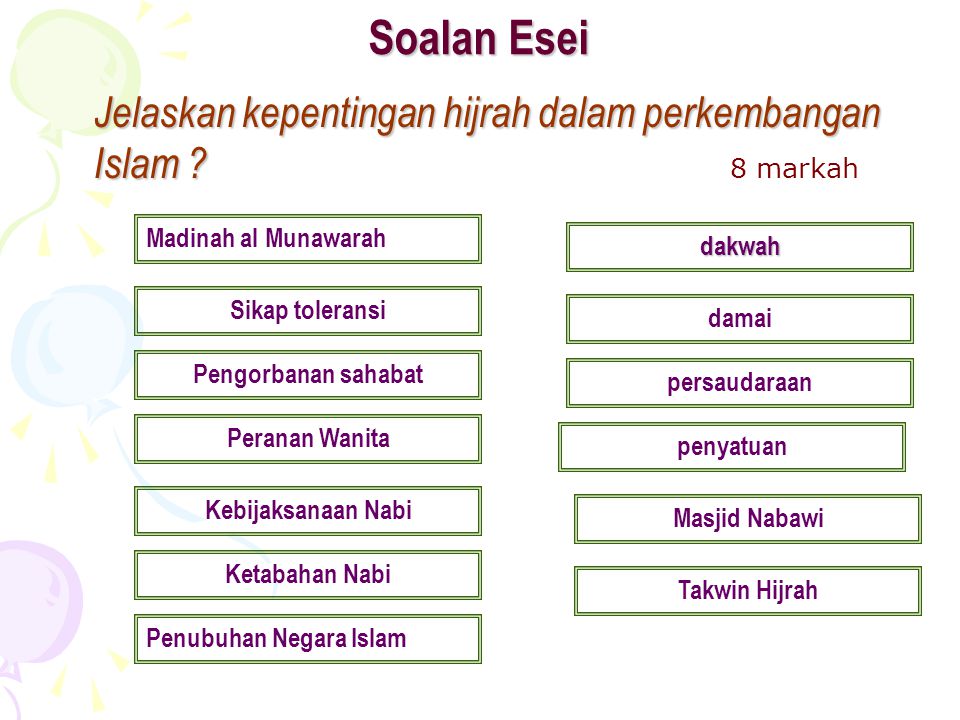 Soalan Esei Jelaskan kepentingan hijrah dalam perkembangan Islam 8 markah. Madinah al Munawarah.