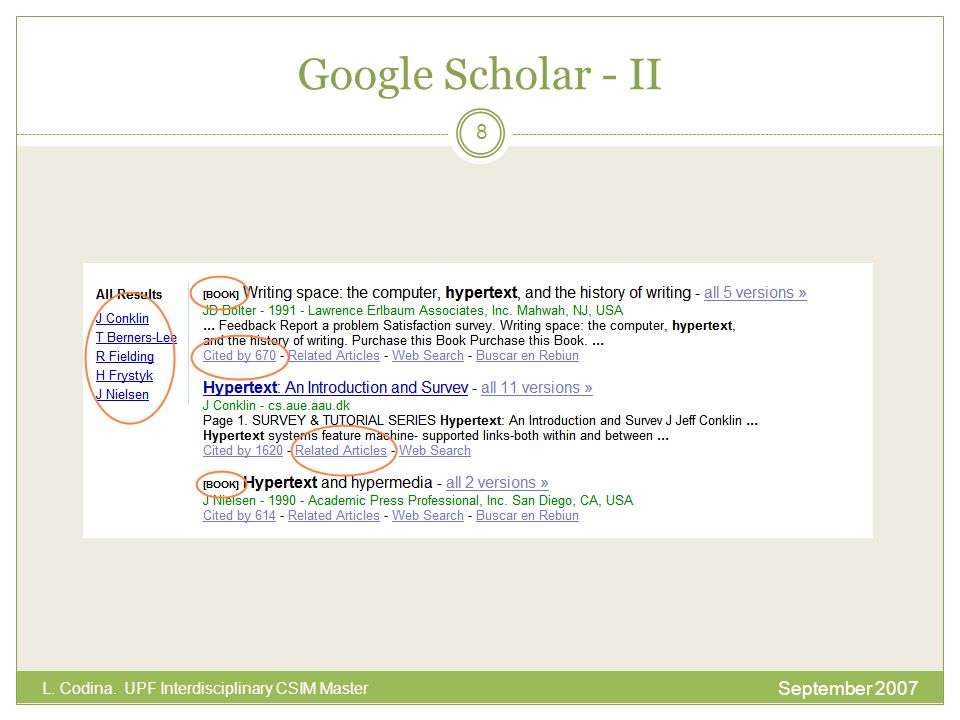 Google Scholar - II September 2007