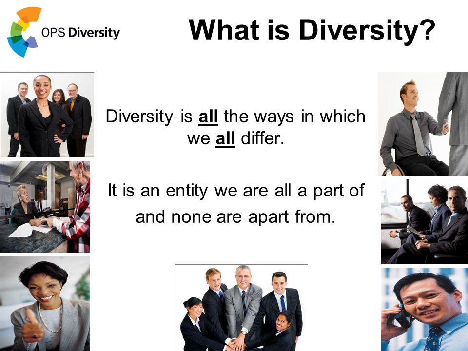 What is Diversity Diversity is all the ways in which we all differ.