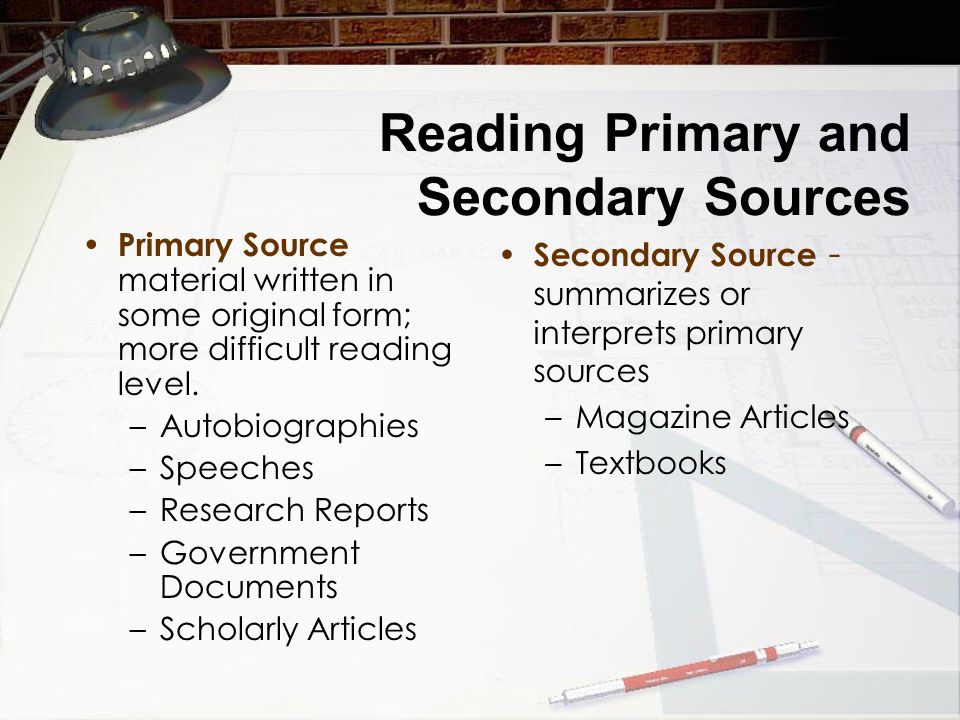 Reading Primary and Secondary Sources