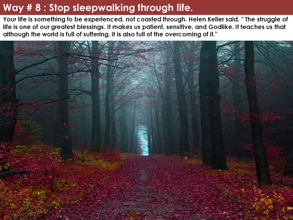 Way # 8 : Stop sleepwalking through life.