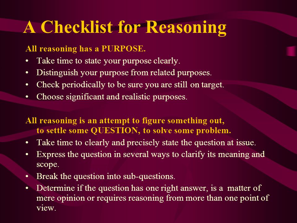 A Checklist for Reasoning