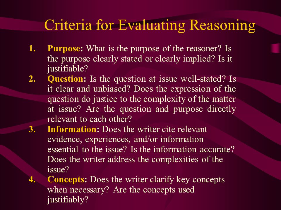 Criteria for Evaluating Reasoning