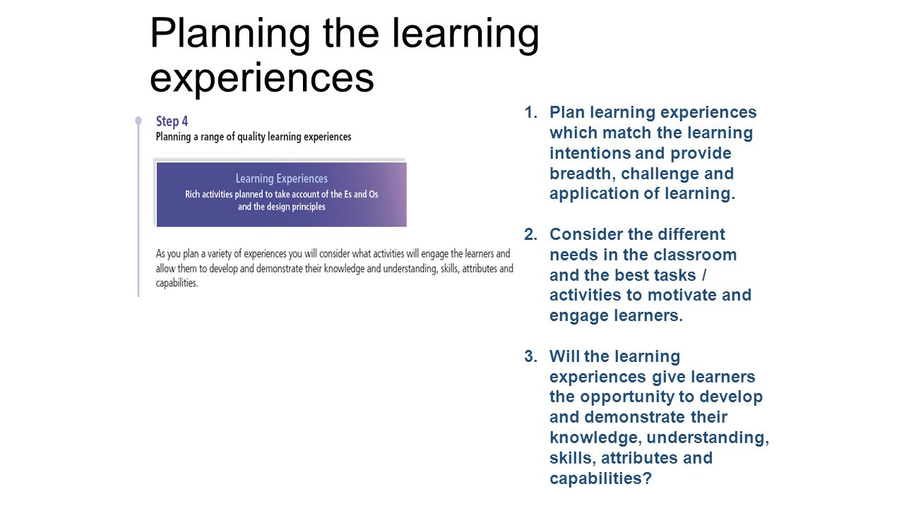 Planning the learning experiences