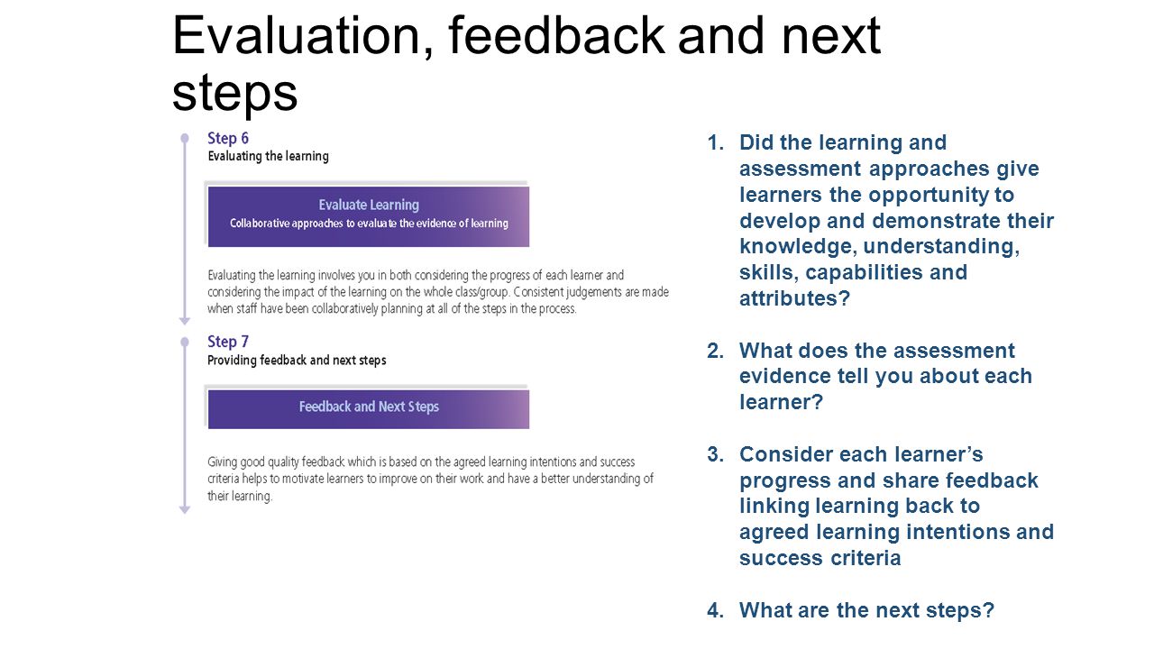Evaluation, feedback and next steps