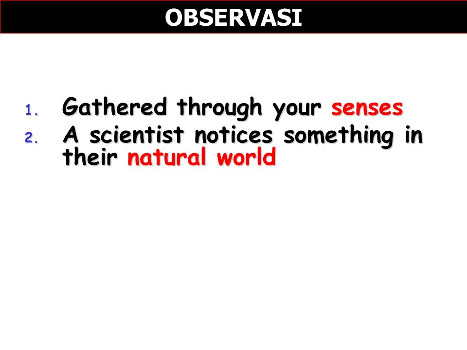 OBSERVASI Gathered through your senses A scientist notices something in their natural world