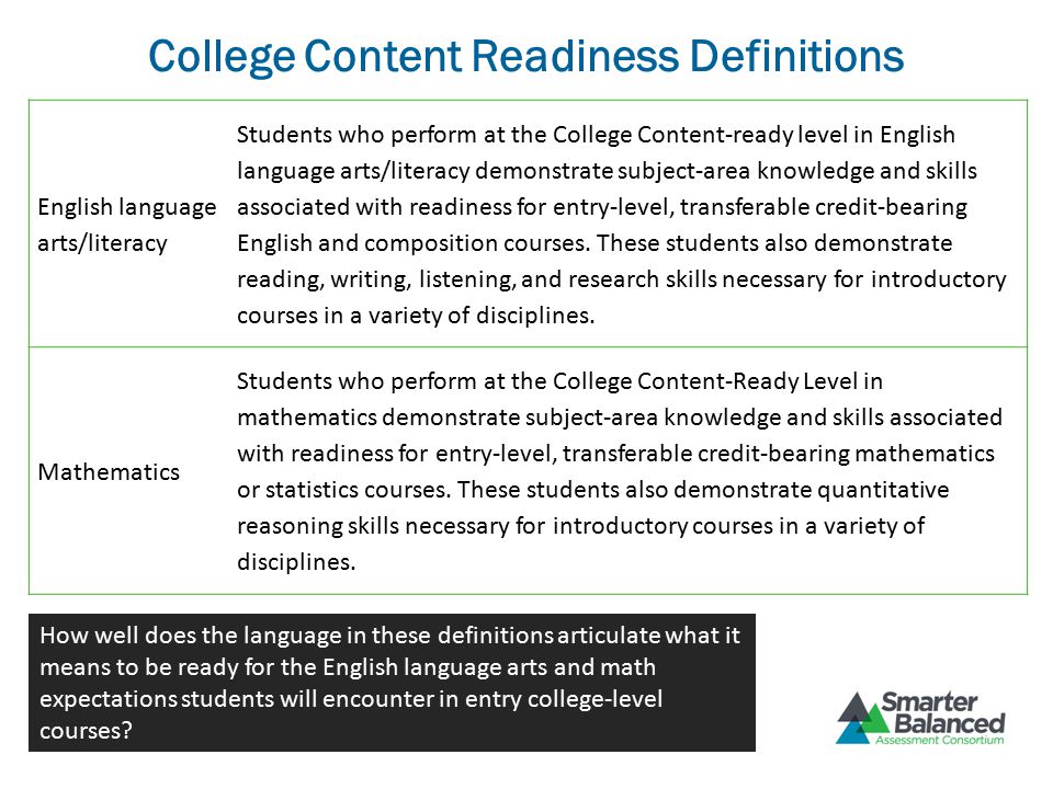 College Content Readiness Definitions
