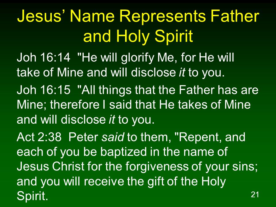 Jesus’ Name Represents Father and Holy Spirit