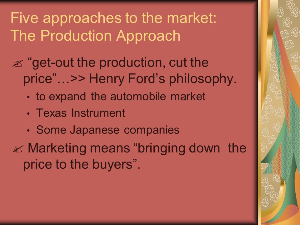Five approaches to the market: The Production Approach