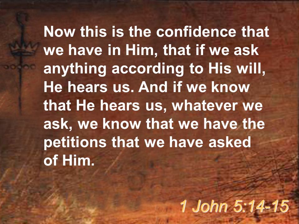 Now this is the confidence that we have in Him, that if we ask anything according to His will, He hears us. And if we know that He hears us, whatever we ask, we know that we have the petitions that we have asked of Him.