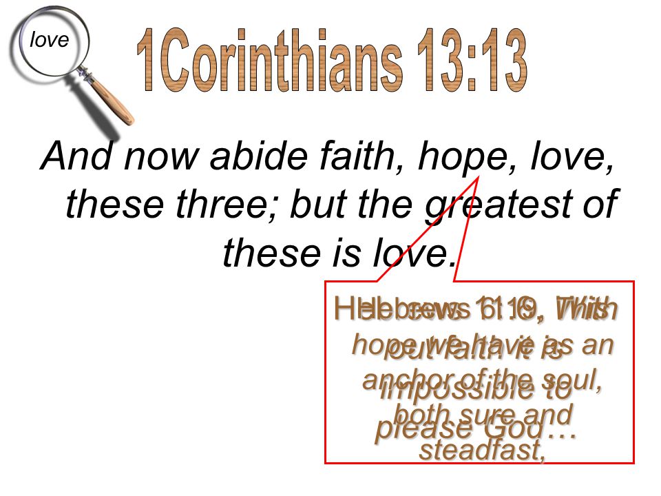 Hebrews 11:6, With out faith it is impossible to please God…