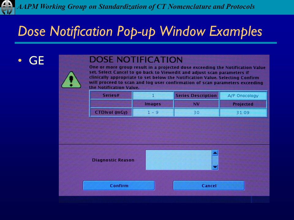 Dose Notification Pop-up Window Examples