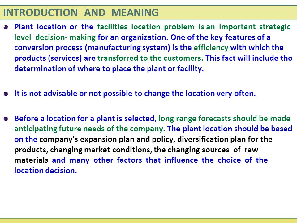 what is plant location in production management