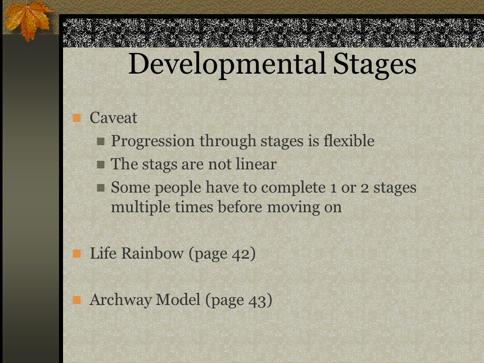 Developmental Stages Caveat Progression through stages is flexible
