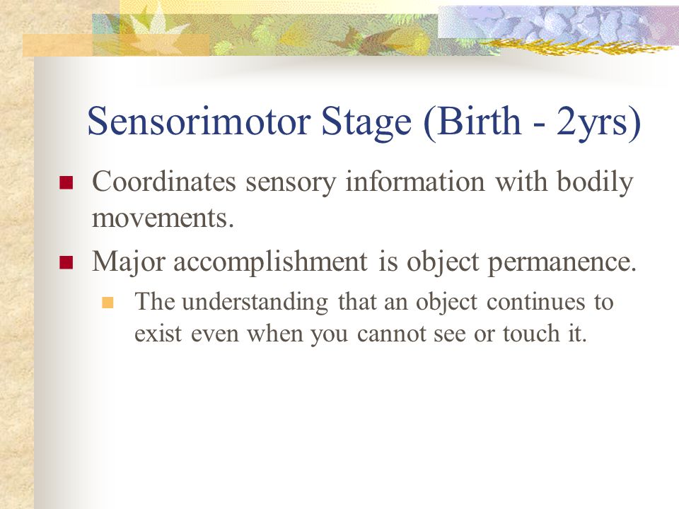 Sensorimotor Stage (Birth - 2yrs)