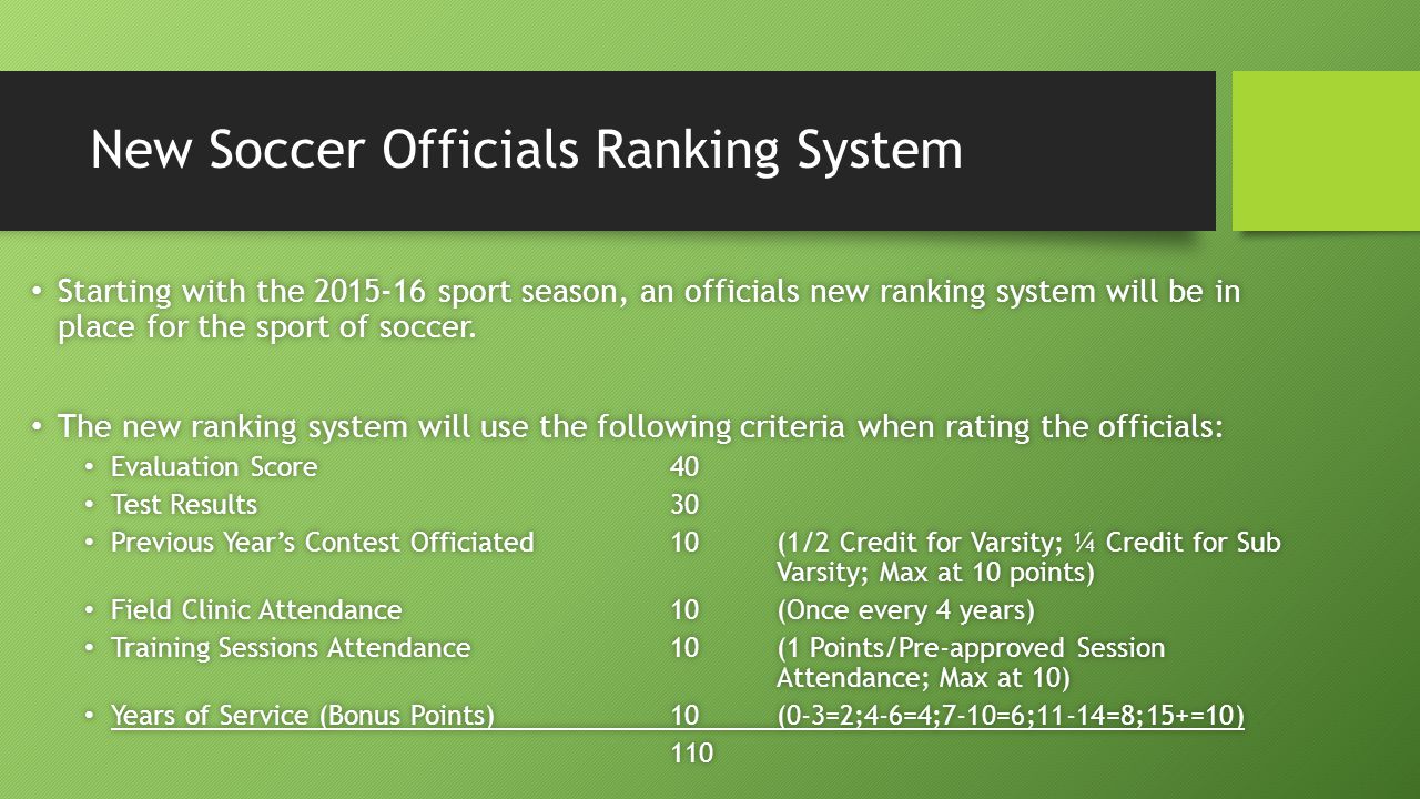New Soccer Officials Ranking System