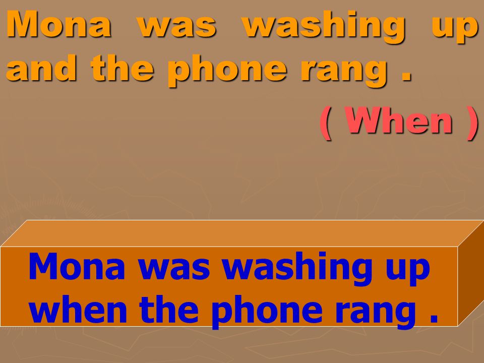 Mona was washing up and the phone rang . ( When )
