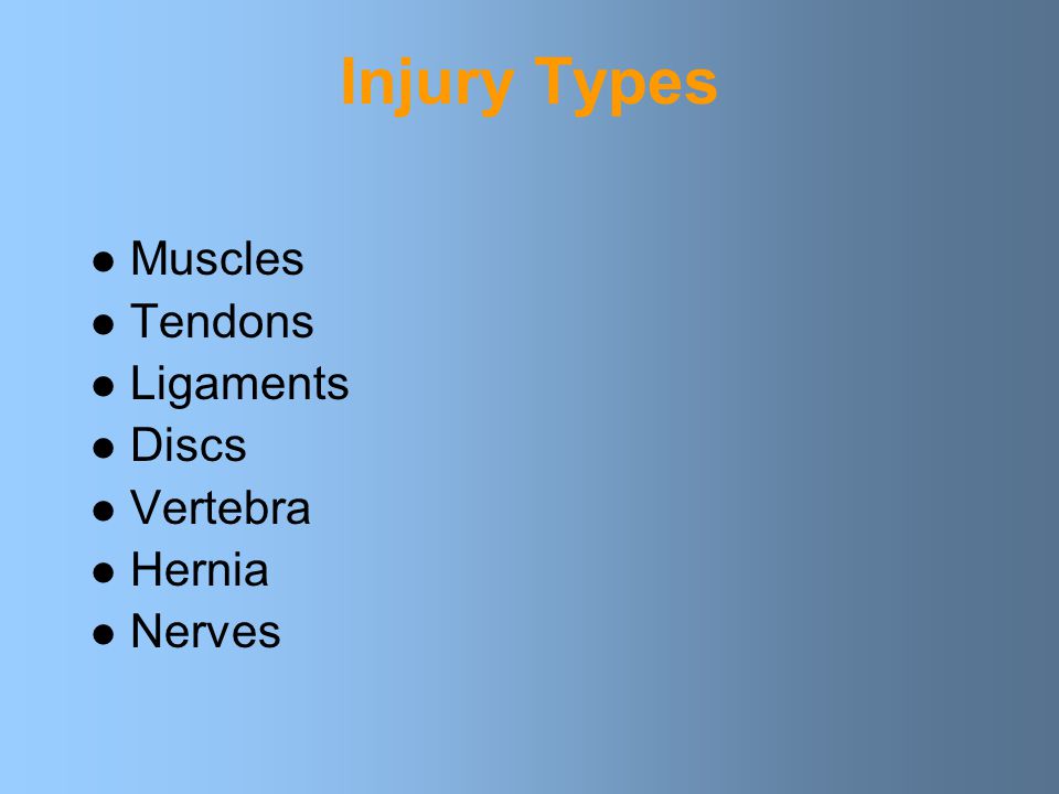 Injury Types Muscles Tendons Ligaments Discs Vertebra Hernia Nerves