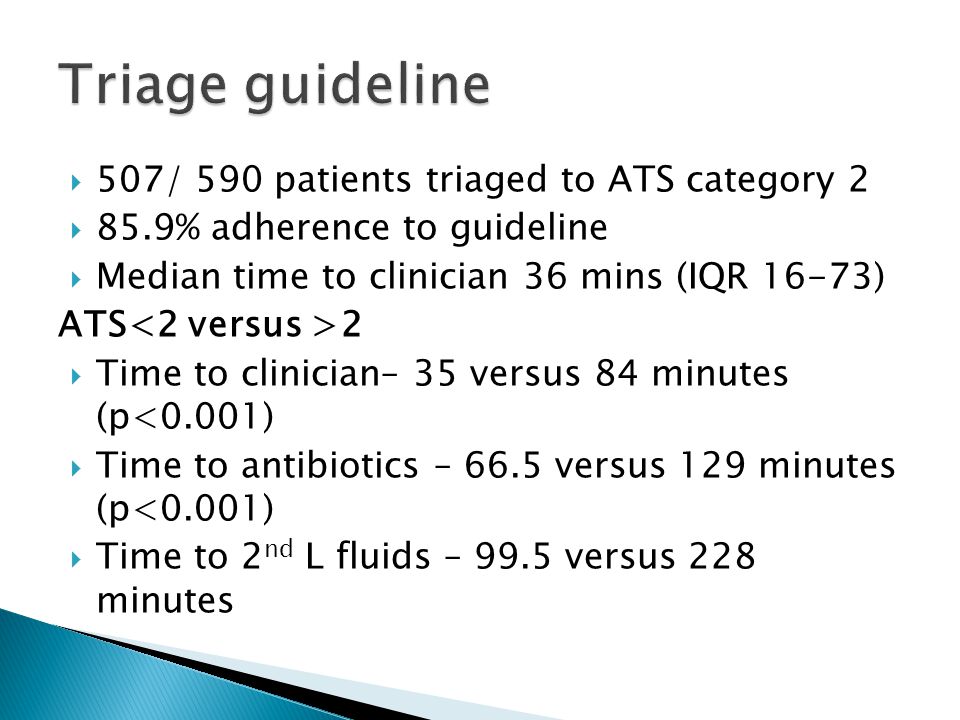 Triage guideline 507/ 590 patients triaged to ATS category 2