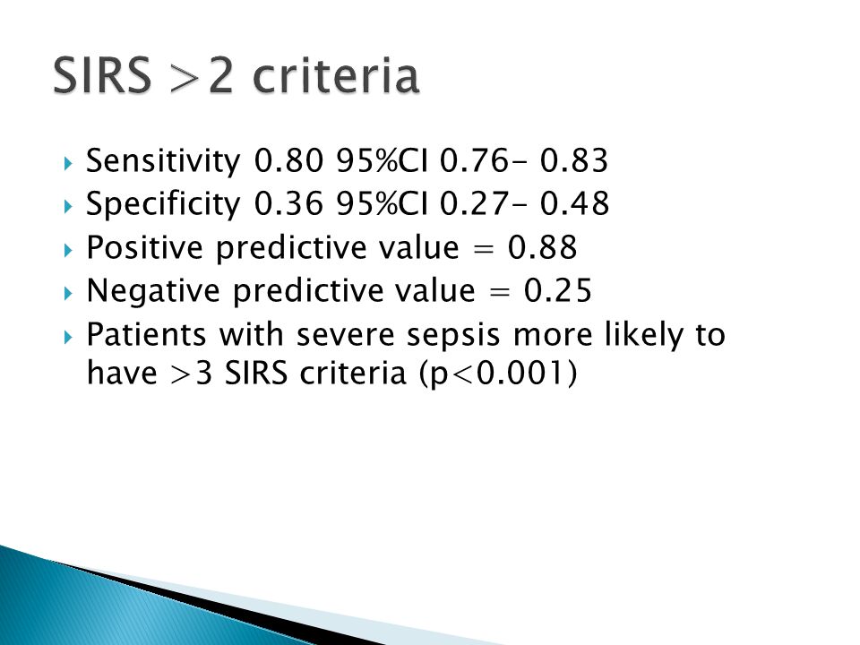 SIRS >2 criteria Sensitivity %CI