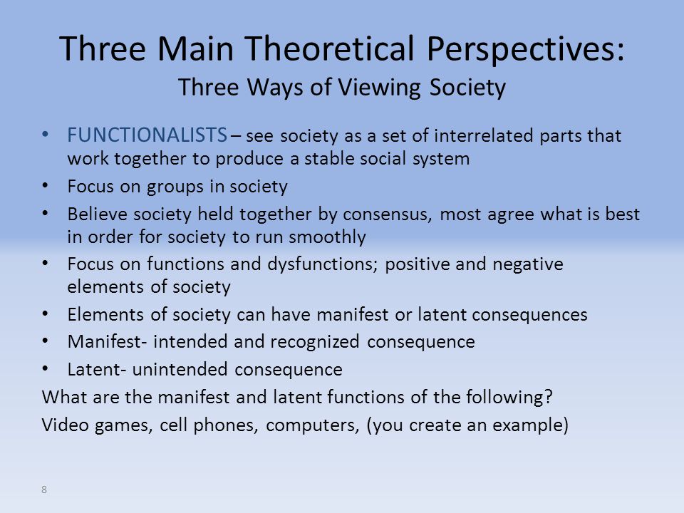 Three Main Theoretical Perspectives: Three Ways of Viewing Society