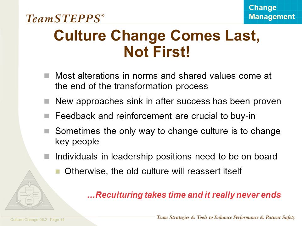 Culture Change Comes Last, Not First!