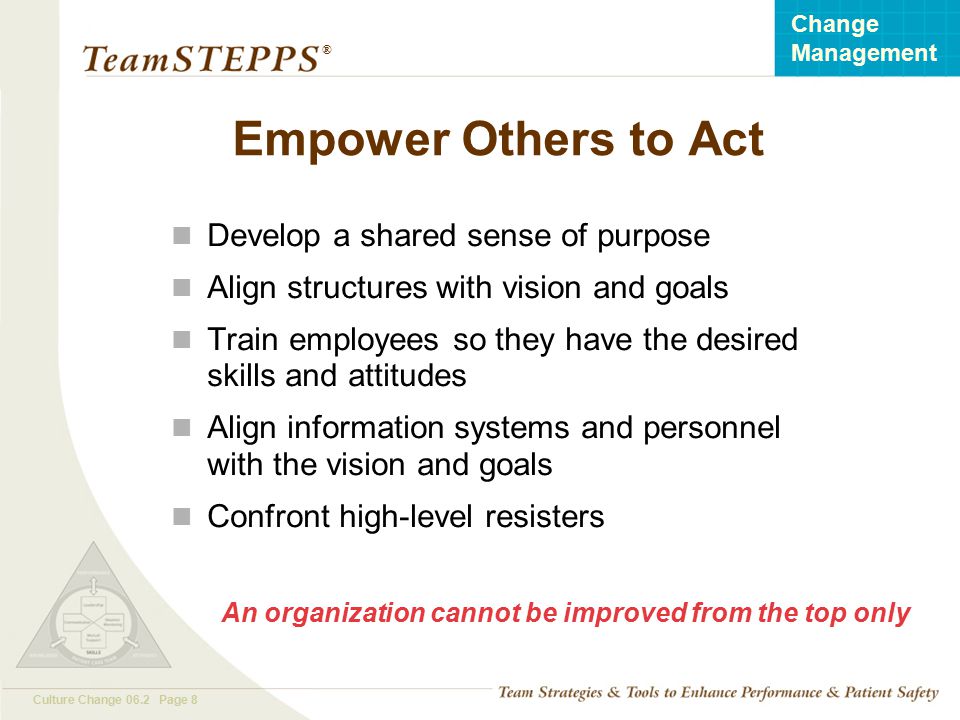 Empower Others to Act Develop a shared sense of purpose