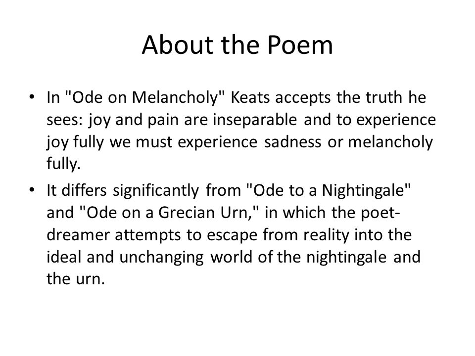 summary of ode on melancholy