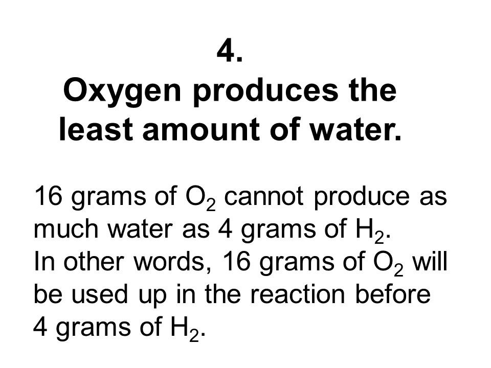 4. Oxygen produces the least amount of water.