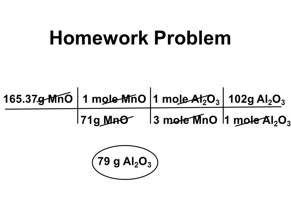 Homework Problem g MnO 1 mole MnO 1 mole Al2O3 102g Al2O3
