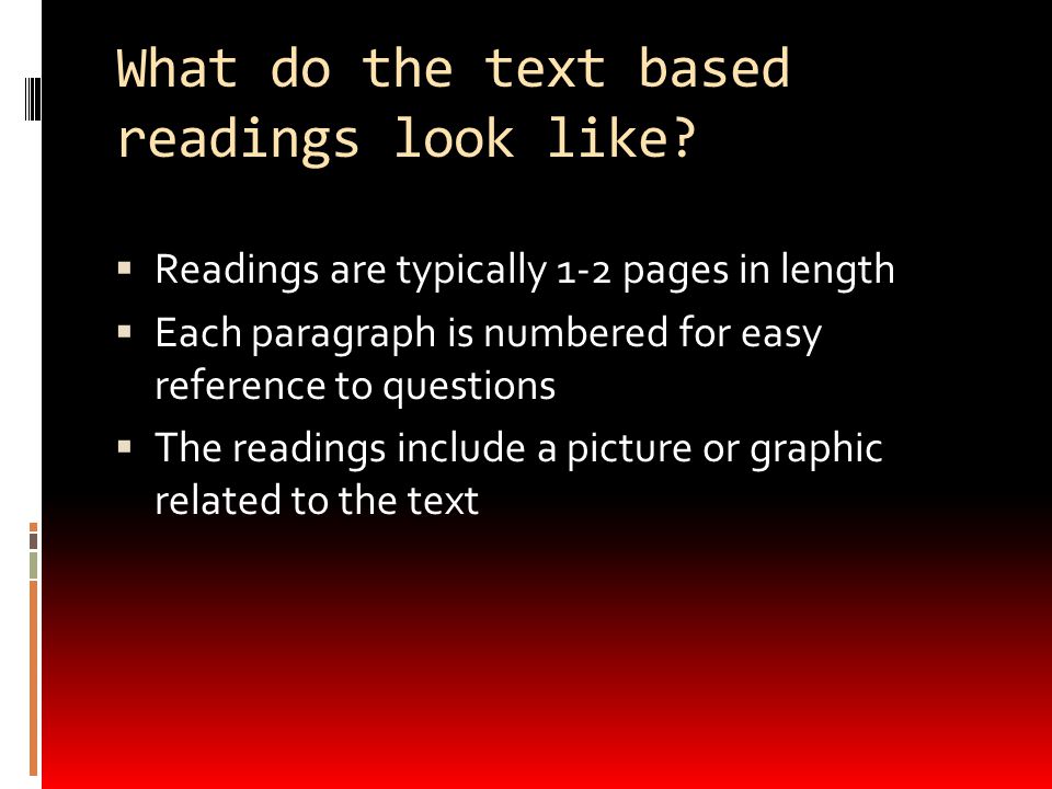 What do the text based readings look like