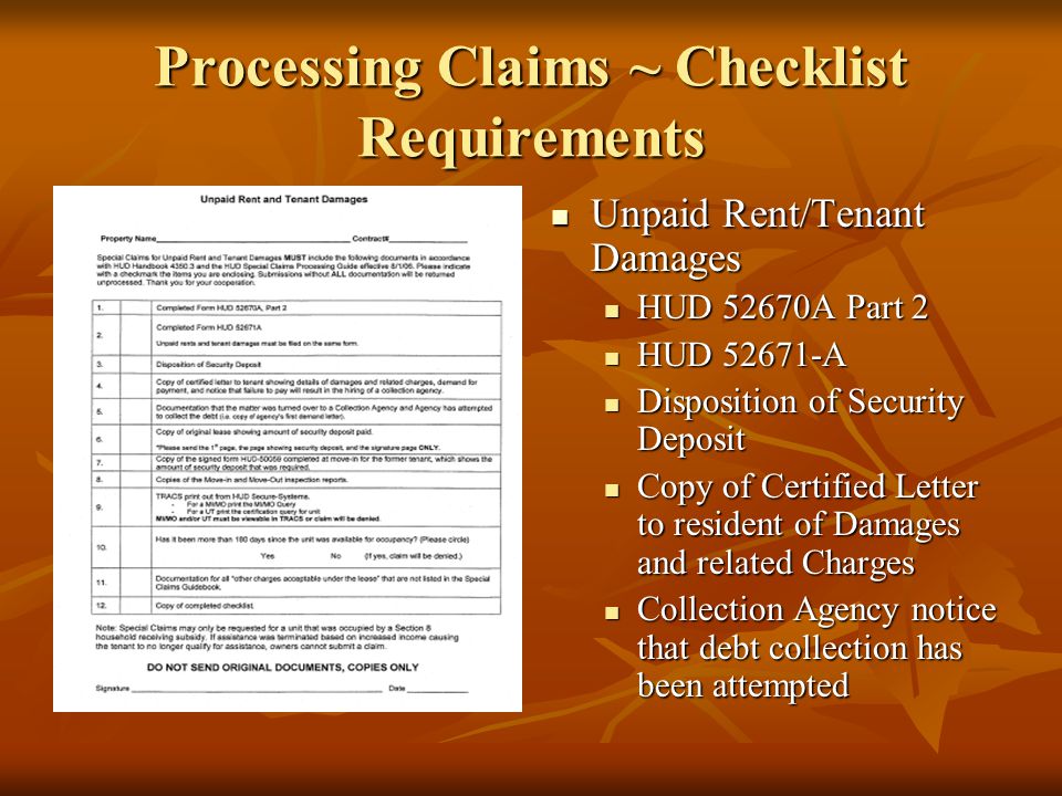 Processing Claims ~ Checklist Requirements