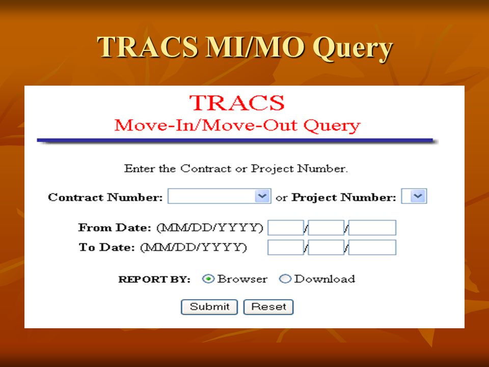 TRACS MI/MO Query