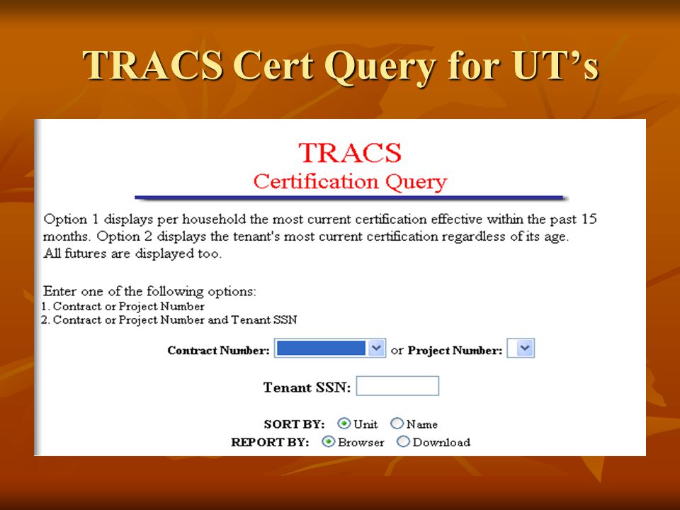TRACS Cert Query for UT’s