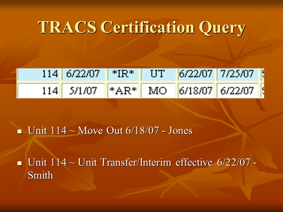 TRACS Certification Query