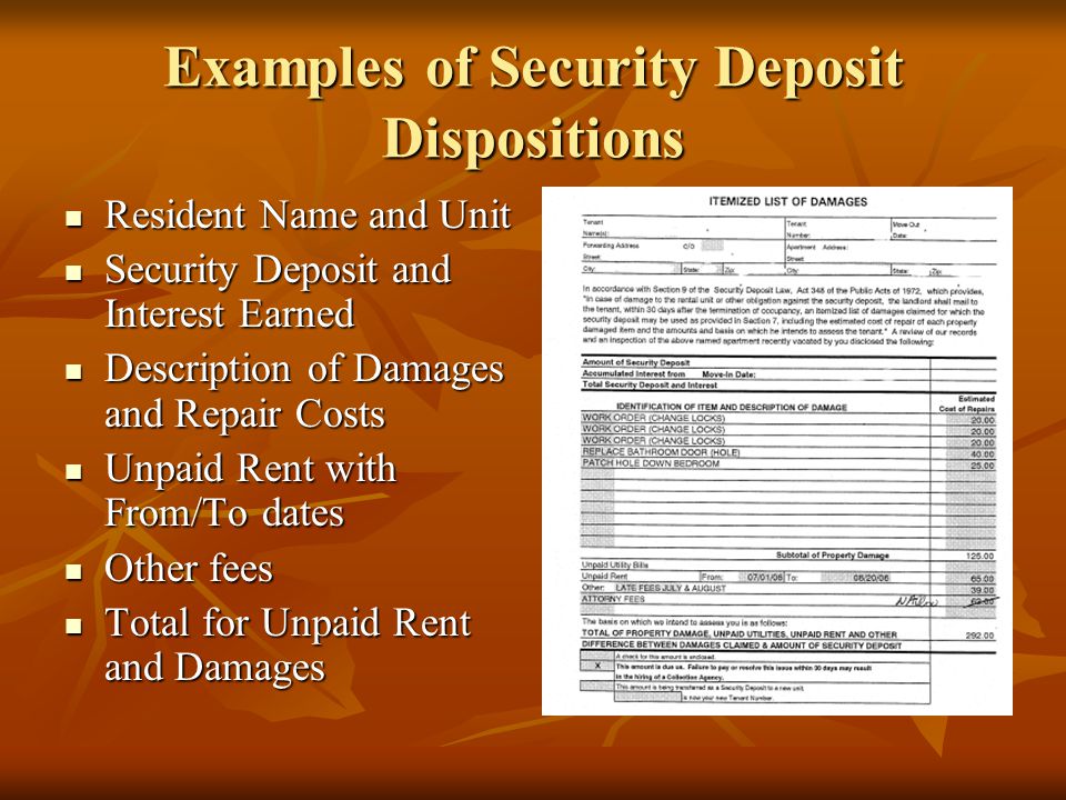 Examples of Security Deposit Dispositions