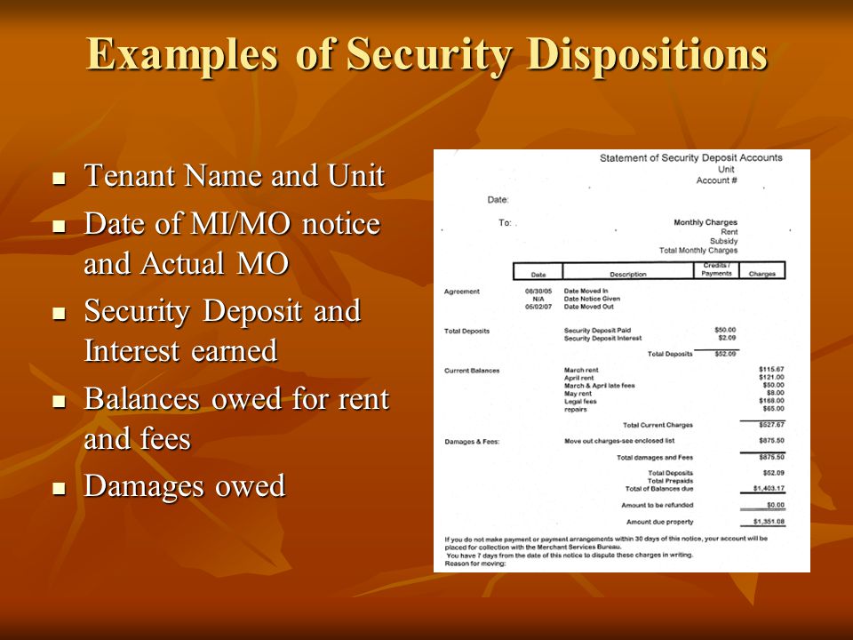 Examples of Security Dispositions