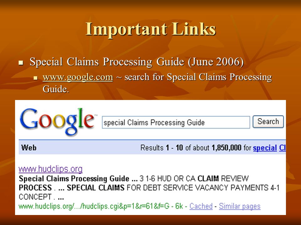 Important Links Special Claims Processing Guide (June 2006)