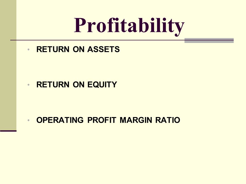 Profitability RETURN ON ASSETS RETURN ON EQUITY