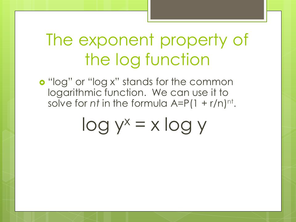 The exponent property of the log function