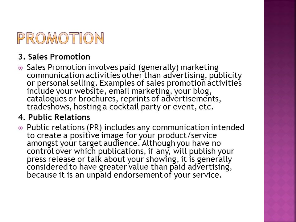 Promotion 3. Sales Promotion