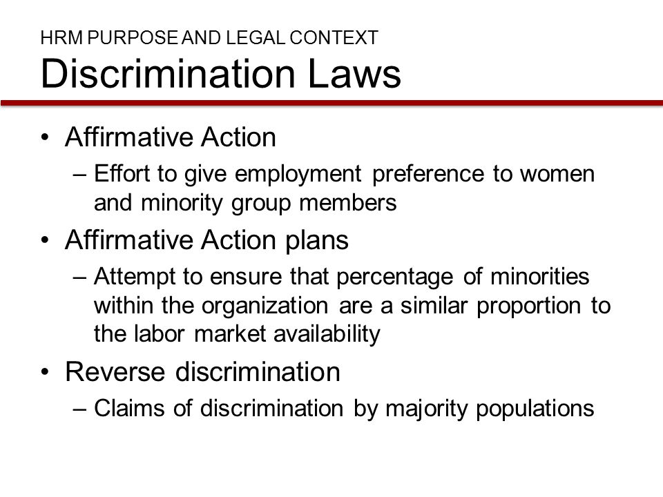 HRM Purpose and Legal Context Discrimination Laws